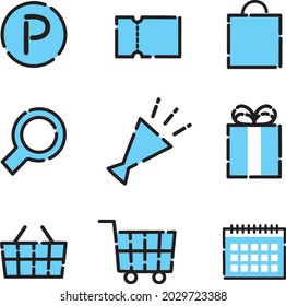 Simple and cute blue icon set that can be used for shopping etc.
