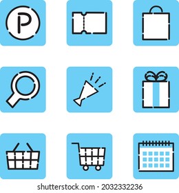 Simple and cute blue icon set that can be used for shopping etc.