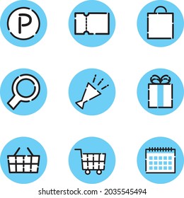 Einfache und süße blaue Icon-Set, das zum Einkaufen etc. verwendet werden kann.