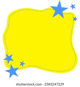 Simple Cute Blue Stars On Yellow Abstract Shape, Cheerful Childish Background