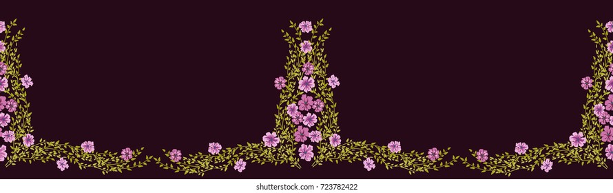 Simple cute border in small-scale flowers. Shabby chic millefleurs. Floral seamless background for textile or book covers, manufacturing, wallpapers, print, gift wrap and scrapbooking.