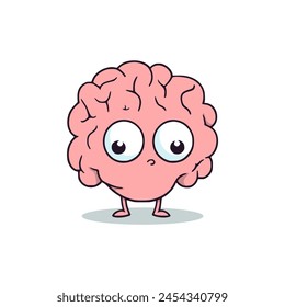 simple cute brain cartoon character vector illustration template design