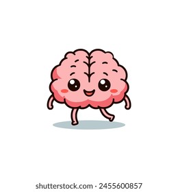 simple cute brain cartoon character kawaii vector illustration template design