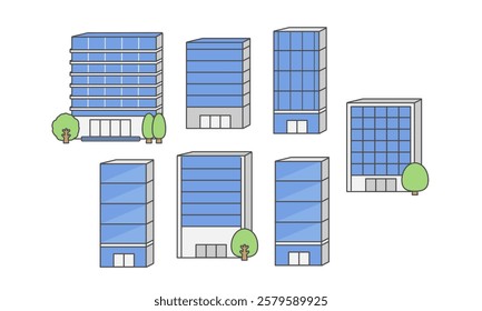 Simple cute building illustration set
