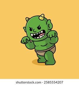 Simple cute buto ijo ghost green giant demon cartoon vector illustration Collection of Indonesian ghost concept icon isolated