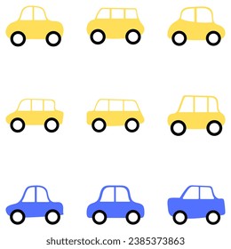 Simple cute car doodle icon set. vector automotive vehicle in flat style