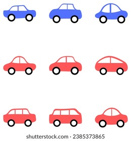 Einfache süße Autodoodle Icon Set. Vektor-Automobil auf ebene Art