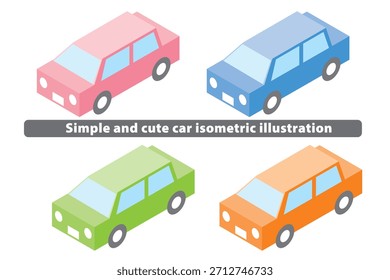 Conjunto de ilustración isométrica de coche simple y lindo