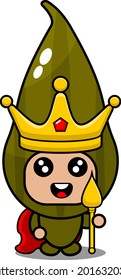 simple cute cardamom spice mascot costume vector cartoon character wearing a crown and holding a scepter