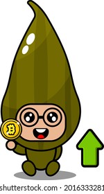 simple cute cardamom spice mascot costume vector cartoon character sitting sad bitcoin up