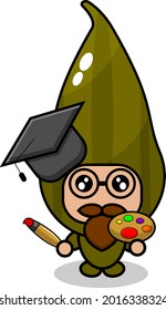 simple cute cardamom spice mascot costume vector cartoon character wearing a graduation hat and carrying painter's tools