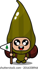 simple cute cardamom spice mascot costume cartoon character camping holding flag
