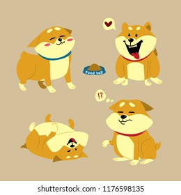 Simple cute cartoon corgi with various expression