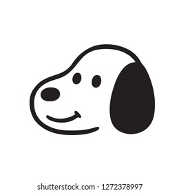 Simple and cute cartoon dog face, black and white drawing. Isolated vector illustration.