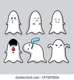 Simple and cute cartoon ghost set illustration on the grey background