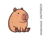 A simple and cute cartoon illustration of a capybara sitting calmly. This charming depiction captures the gentle and friendly nature of the popular animal. Vector Illustration