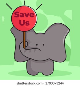 Simple and Cute Cartoon Illustration of Save The Elephant Campaign