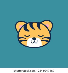 simple cute cartoon sleeping tiger head logo vector illustration template design