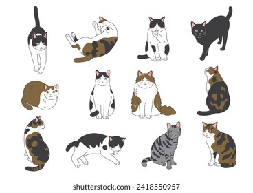 Simple and cute cat illustration set