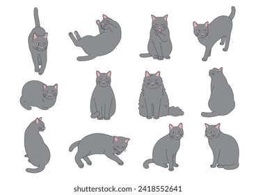 Simple and cute cat illustration set