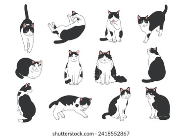Simple and cute cat illustration set