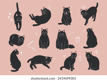 Conjunto de ilustraciones simples y lindas para gatos