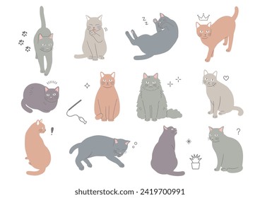 Simple and cute cat illustration set