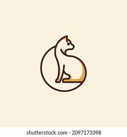 Simple Cute Cat Line Art Logo Design Template, cute cat line art, great to use for logos of shops selling cats and logos of cat lovers community
