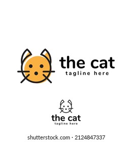 simple cute cat in line style logo design