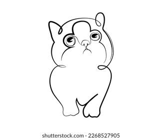 Simple Cute Cat Looking Up with Silhouette Line Art Style