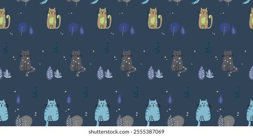 Simple cute cat pattern with children's illustration style