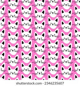 Simple cute cat pattern. Seamless vector pattern with white cat head on pink background