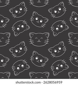 simple and cute cat pattern, smiling animal, happy, picture for fabric and paper, cute cat on dark background