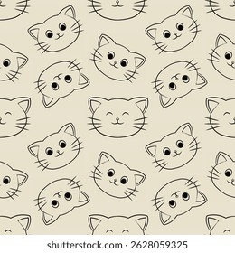 simple and cute cat pattern, smiling animal, happy, picture for fabric and paper, cute cat
