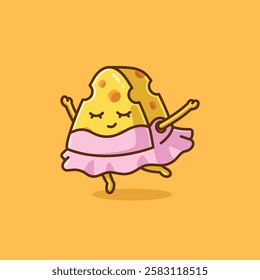 Simple cute cheese is dancing ballet cartoon vector illustration Collection of cheese activities concept icon isolated