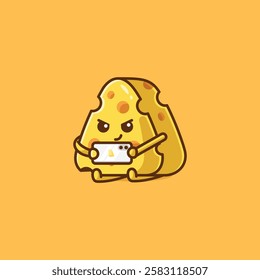 Simple cute cheese playing on handphone cartoon vector illustration Collection of cheese activities concept icon isolated