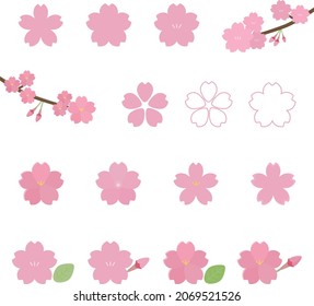 Simple and cute cherry blossom illustration set