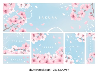 Simple and cute cherry blossom template set_light blue
