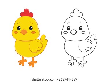 Simple and cute chick coloring page for preschoolers. Easy outline of baby chicken for fun and early learning. Ideal for spring and Easter themes.