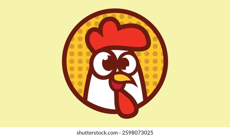 Simple and cute chicken face inside a circle, ideal for logos, stickers, and branding. Clean, minimal design perfect for food-related projects, farm products, mascot designs, and vector illustrations.