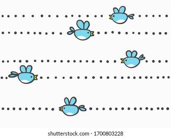 simple cute childish hand drawn blue bird, little animal line and dot art seamless pattern for background, banner, label, wallpaper, cover, texture, textile etc. vector design.