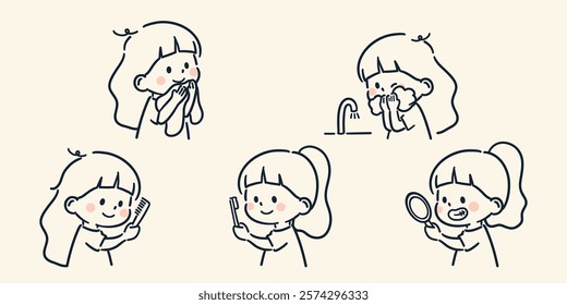 Simple and cute children's morning routine illustration
