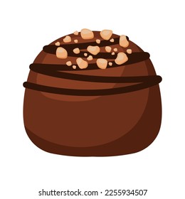 Simple cute chocolate stuffed dark choco and nuts for Valentine gift. Vector illustration animated cartoon candy flat icon collection isolated