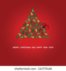 Simple and cute Christmas card with abstract Christmas tree