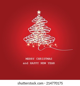 Simple and cute Christmas card with abstract Christmas tree