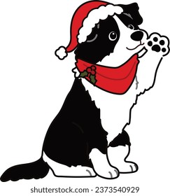 Simple y linda ilustración navideña de Border Collie con la mano delineada