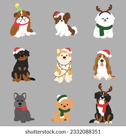 Simple and cute Christmas illustrations with adorable dogs 