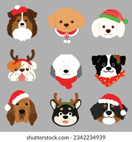 Simple and cute Christmas illustrations with adorable dogs faces