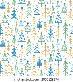 Simple y linda Navidad Año Nuevo árboles sin costura patrón vectorial