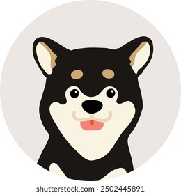 Einfache und niedliche Kreis-Symbol-Illustration von schwarz Shiba Inu